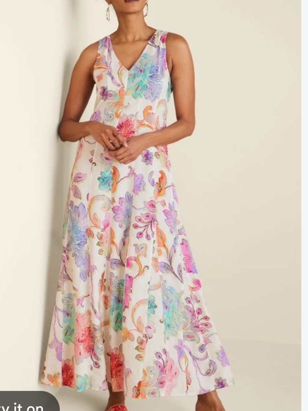 Soft Surroundings Flourish Multi Painterly Floral Sleeveless Maxi Dress Medium